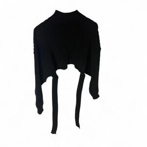 Black Cropped Tie Back Sweater Knit Open Back Long Sleeve Top Women’s M